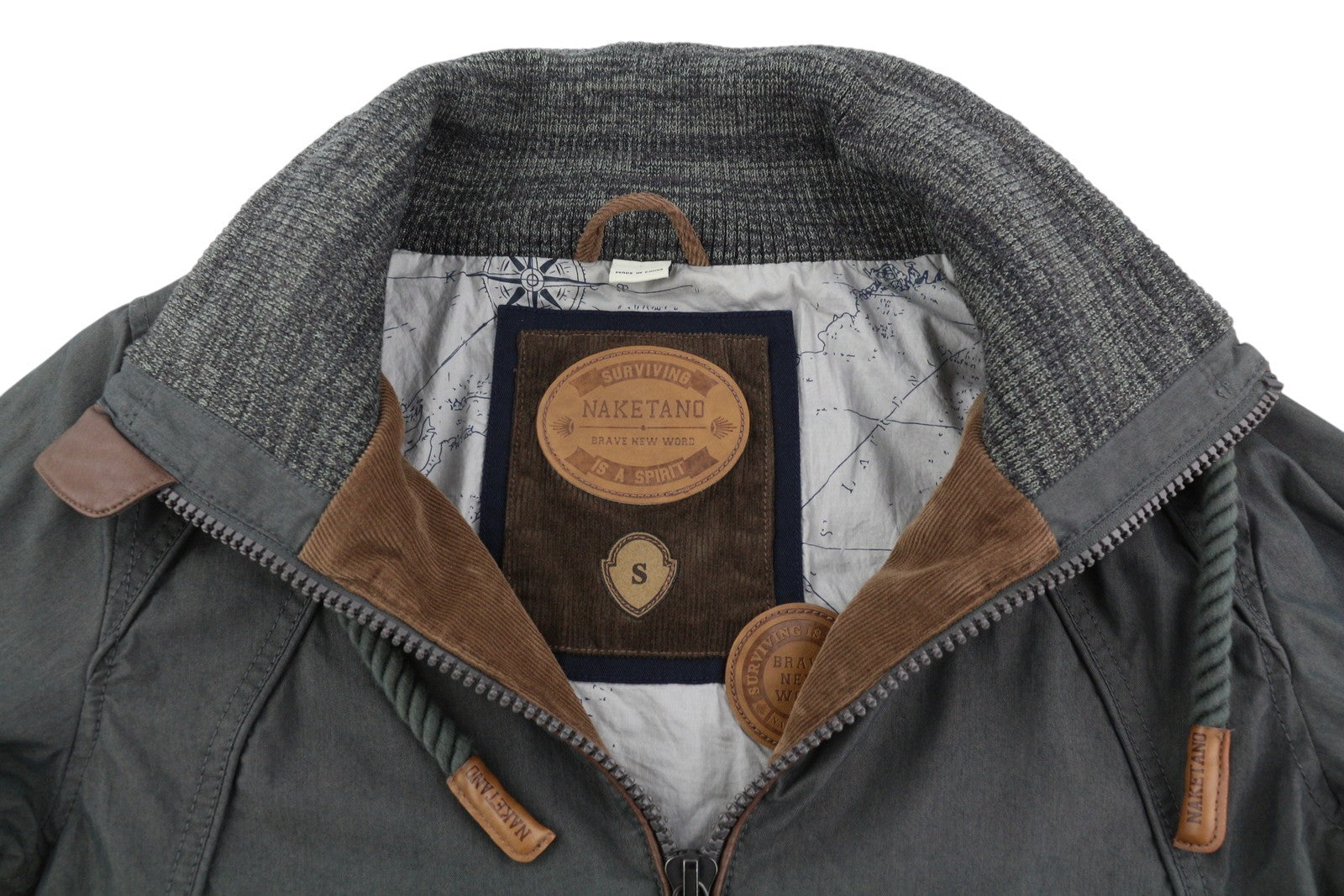 NAKETANO Women Jacket S Grey Lightweight High Neck Lined Long Sleeve