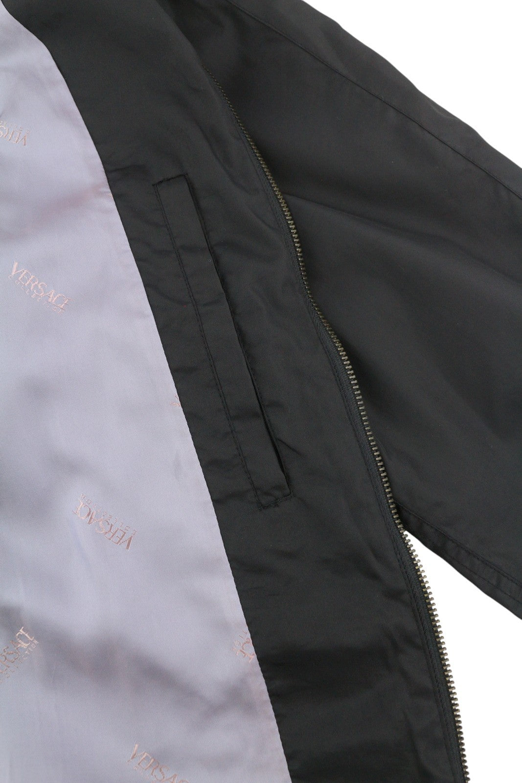 VERSACE Men Jacket 50 Black High Neck Lined Zip Pockets Lightweight