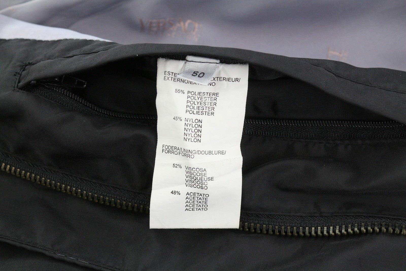 VERSACE Men Jacket 50 Black High Neck Lined Zip Pockets Lightweight