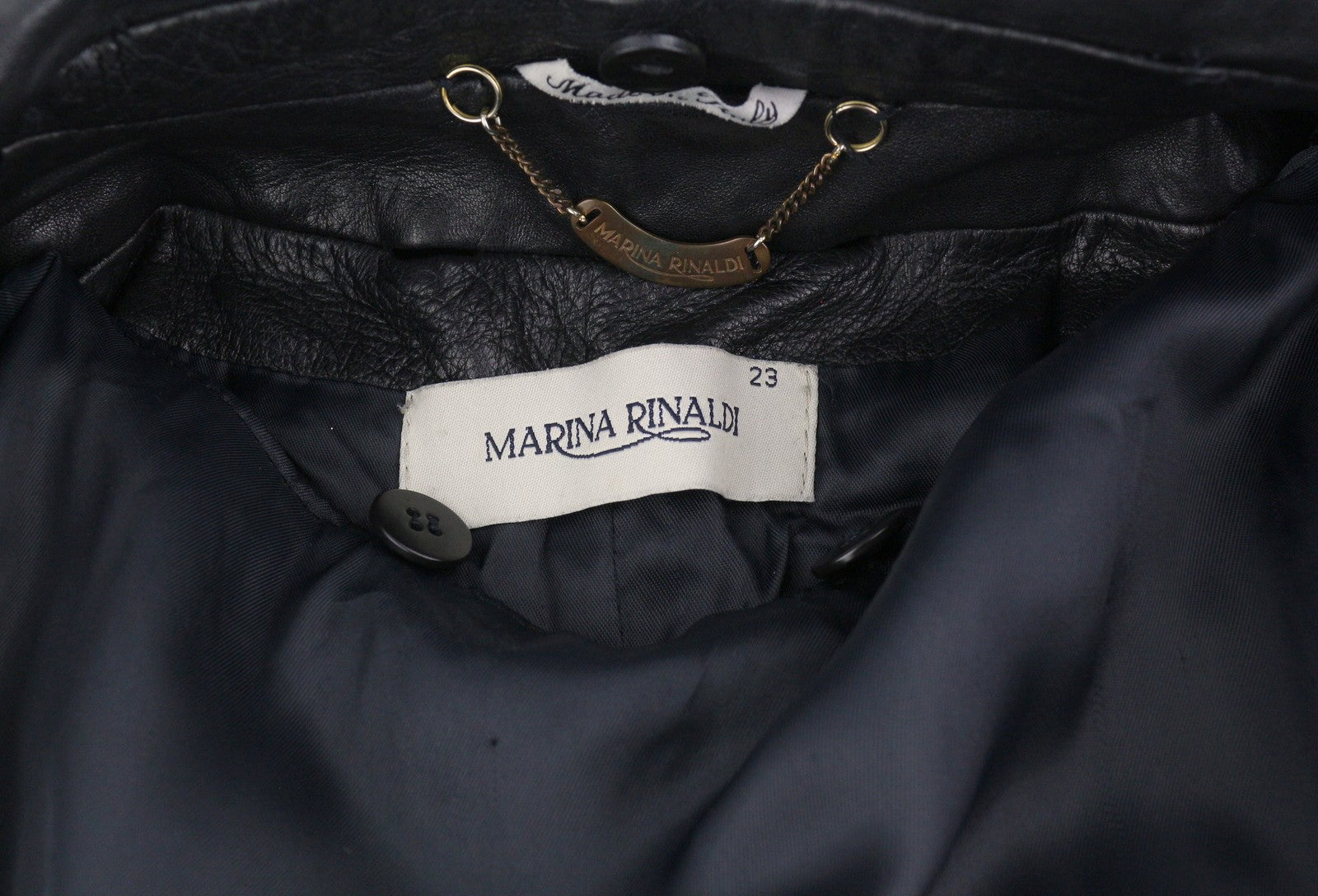 MARINA RINALDI Women Jacket ~M Vintage Black Leather Removable Lining