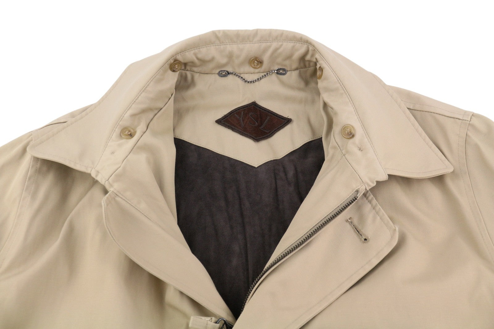 YVES SAINT LAURENT Men Jacket 48 Beige Full Zip Spread Collar Lined Pockets