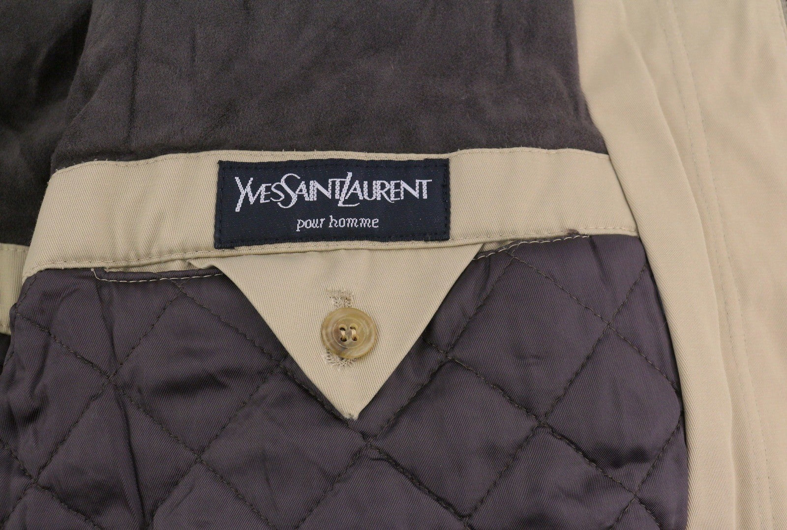 YVES SAINT LAURENT Men Jacket 48 Beige Full Zip Spread Collar Lined Pockets