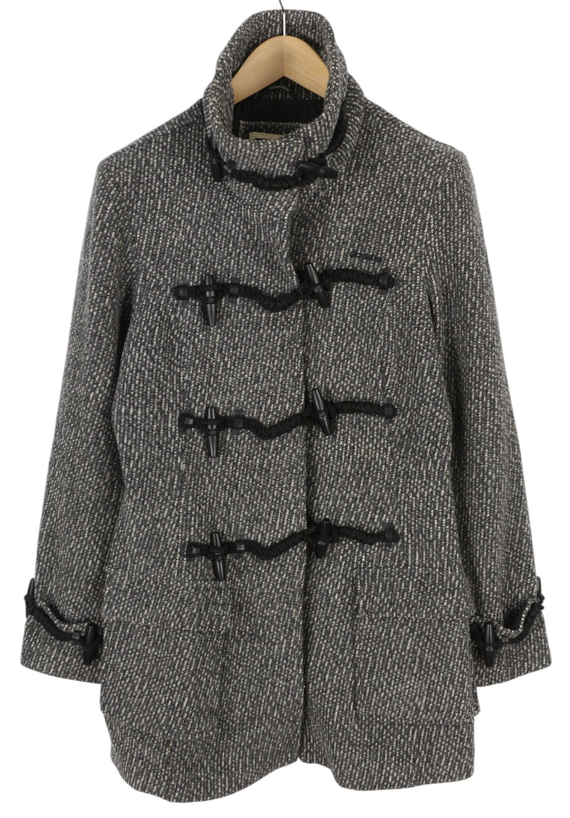 GAASTRA Women Coat M Melange Grey Wool Blend Toggle High Neck Logo Long