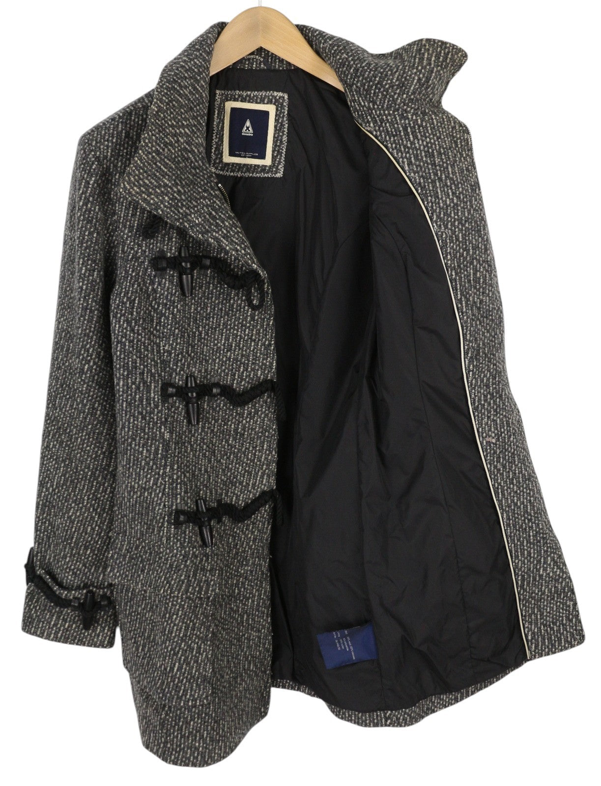 GAASTRA Women Coat M Melange Grey Wool Blend Toggle High Neck Logo Long