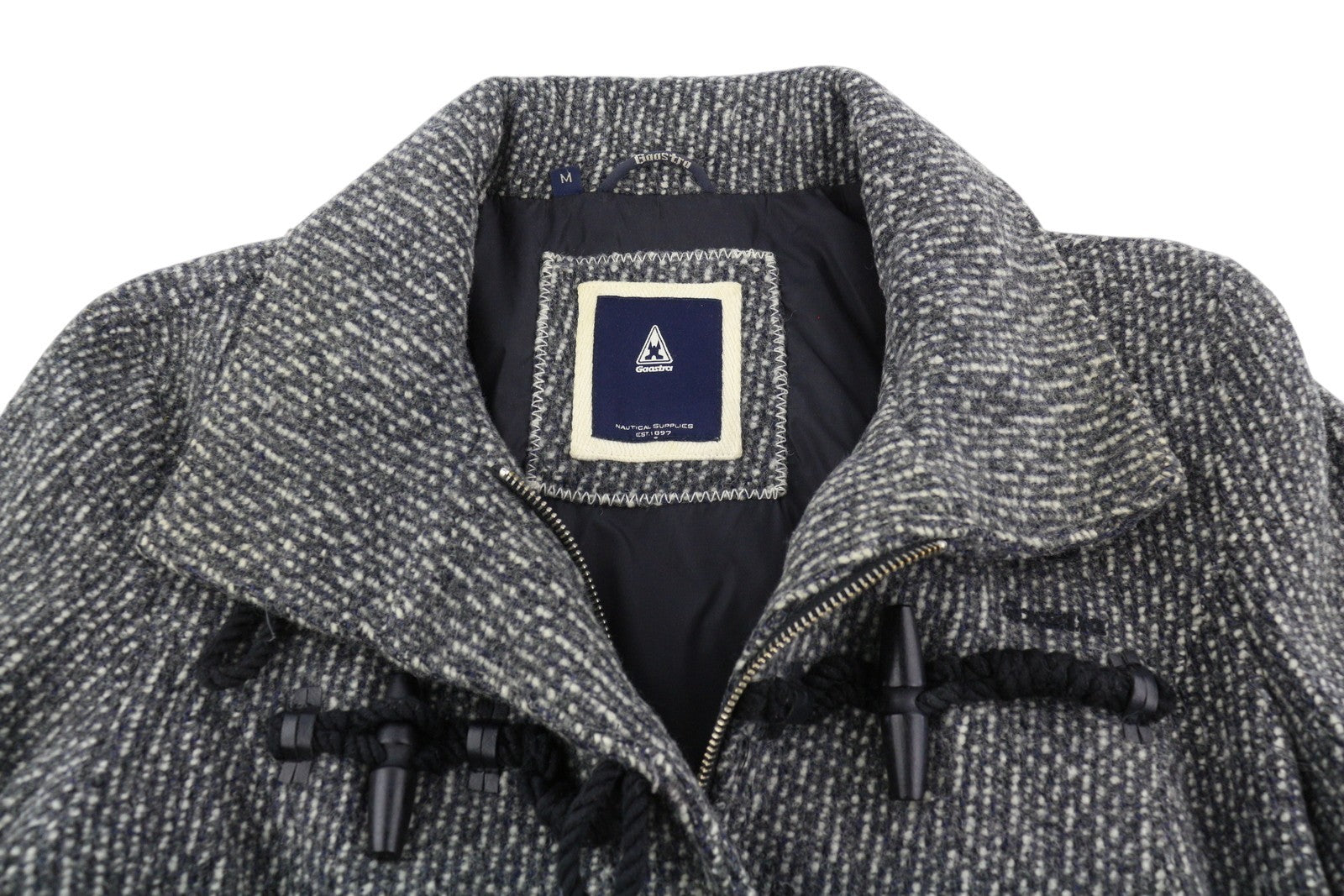 GAASTRA Women Coat M Melange Grey Wool Blend Toggle High Neck Logo Long