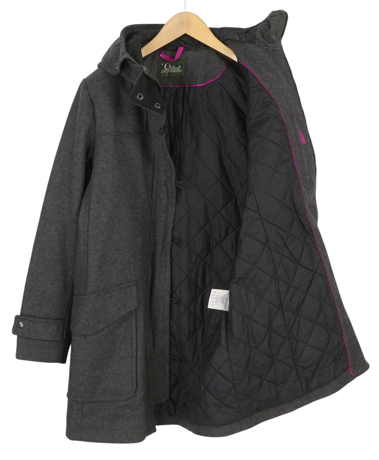 PEAK PERFORMANCE Duffle Women Coat M Melange Grey Wool Toggle Hooded