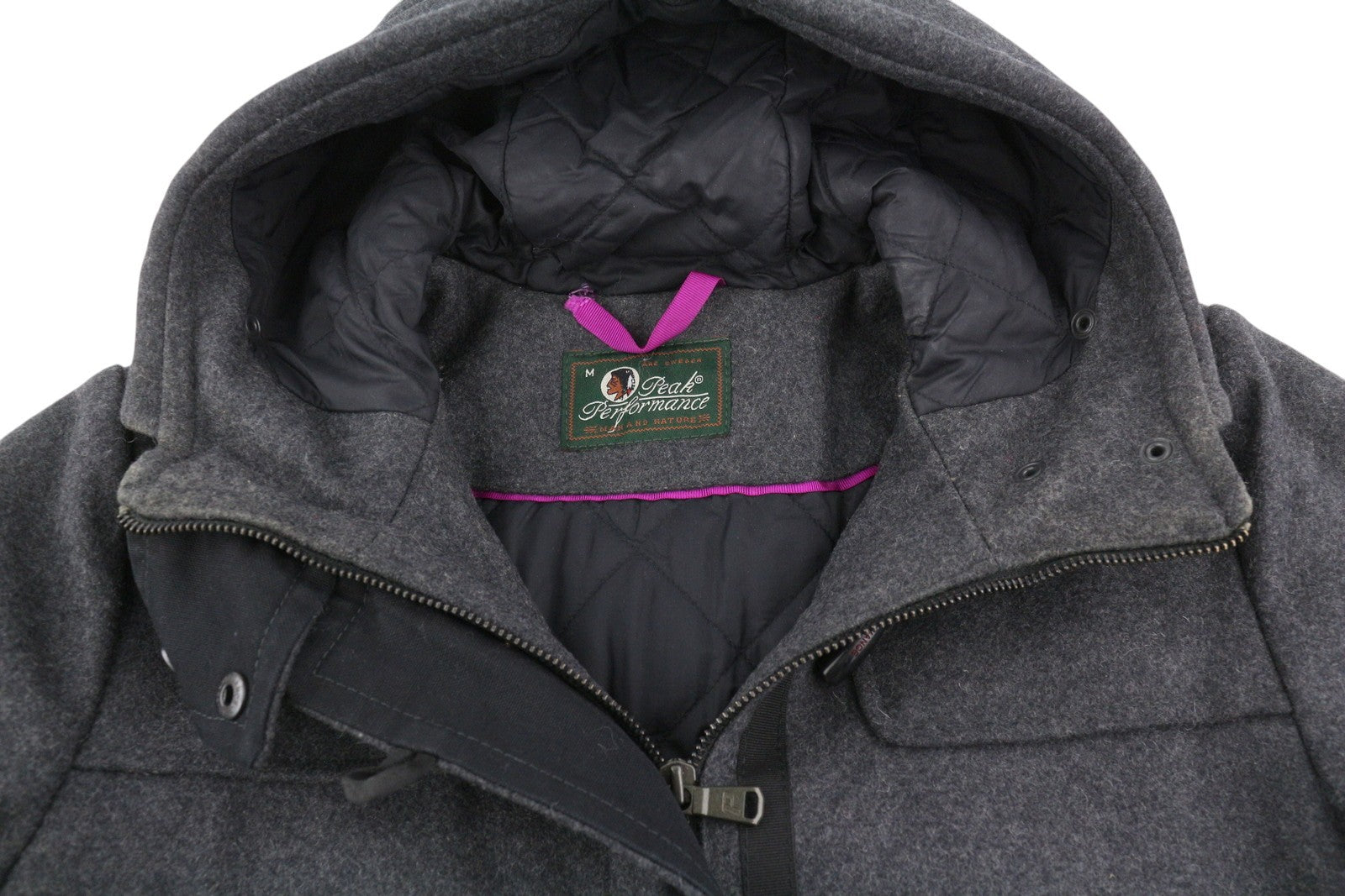 PEAK PERFORMANCE Duffle Women Coat M Melange Grey Wool Toggle Hooded