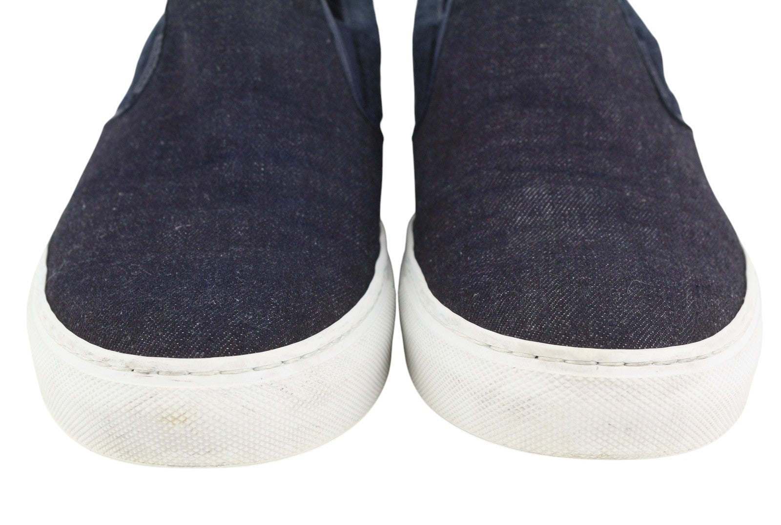 MONCLER Men Flats EU41 Dark Blue Denim Style Slip On Leather Trim