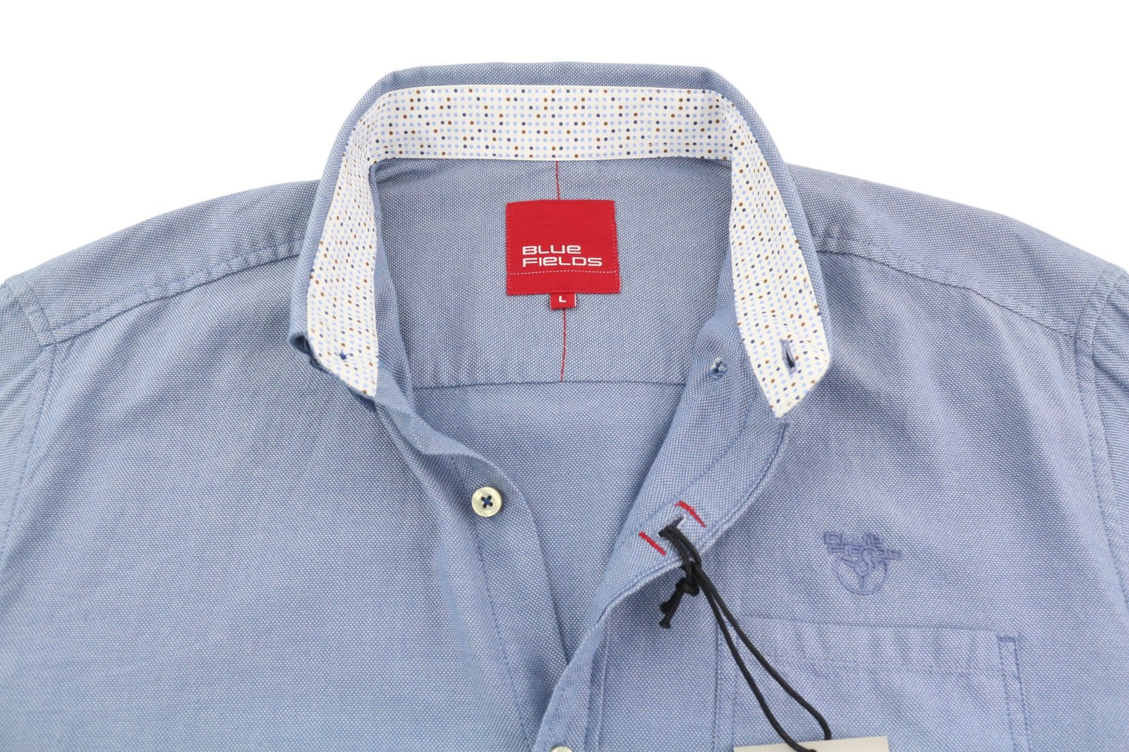 BLUE FIELDS Men Shirt L Blue Pattern Button Down Patch Pocket Casual