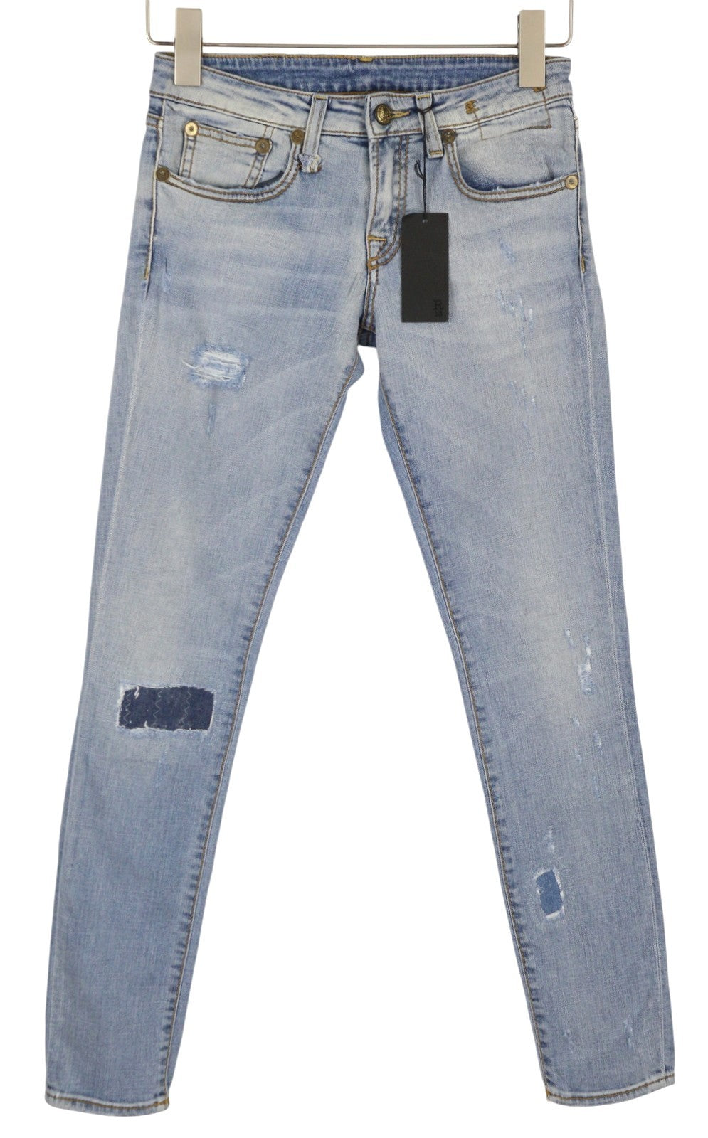 R13 Alison Crop Women Jeans 24 Light Destroyed Patch Distress Skinny