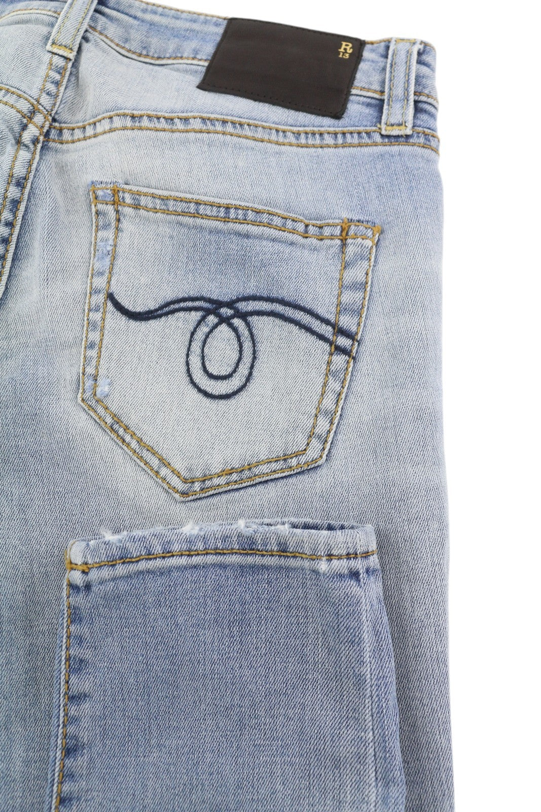 R13 Alison Crop Women Jeans 24 Light Destroyed Patch Distress Skinny