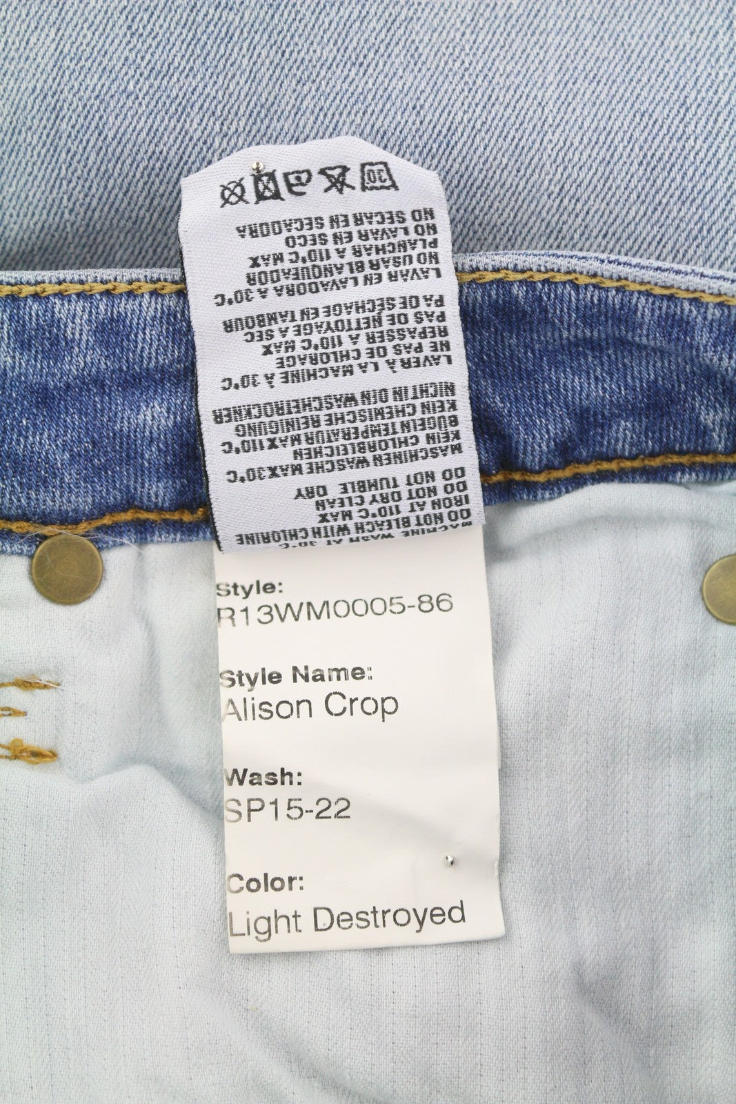 R13 Alison Crop Women Jeans 24 Light Destroyed Patch Distress Skinny