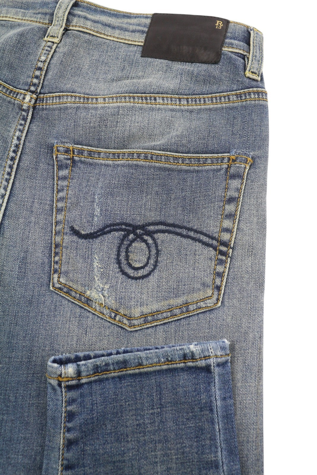 R13 Women Jeans 24 Blue Painted Dirty Look Cropped Ankle Denim