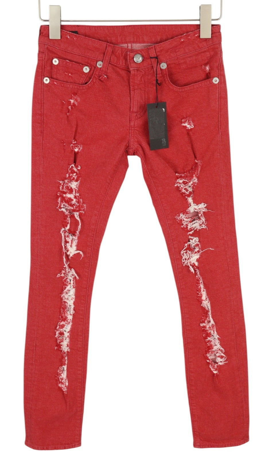 R13 Kate Skinny Women Jeans 24 Red Distressed Ripped Ankle Denim