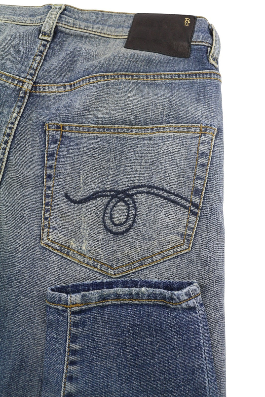 R13 The Drop Women Jeans 25 Crosby Faded Dirty Cropped Denim RRP440