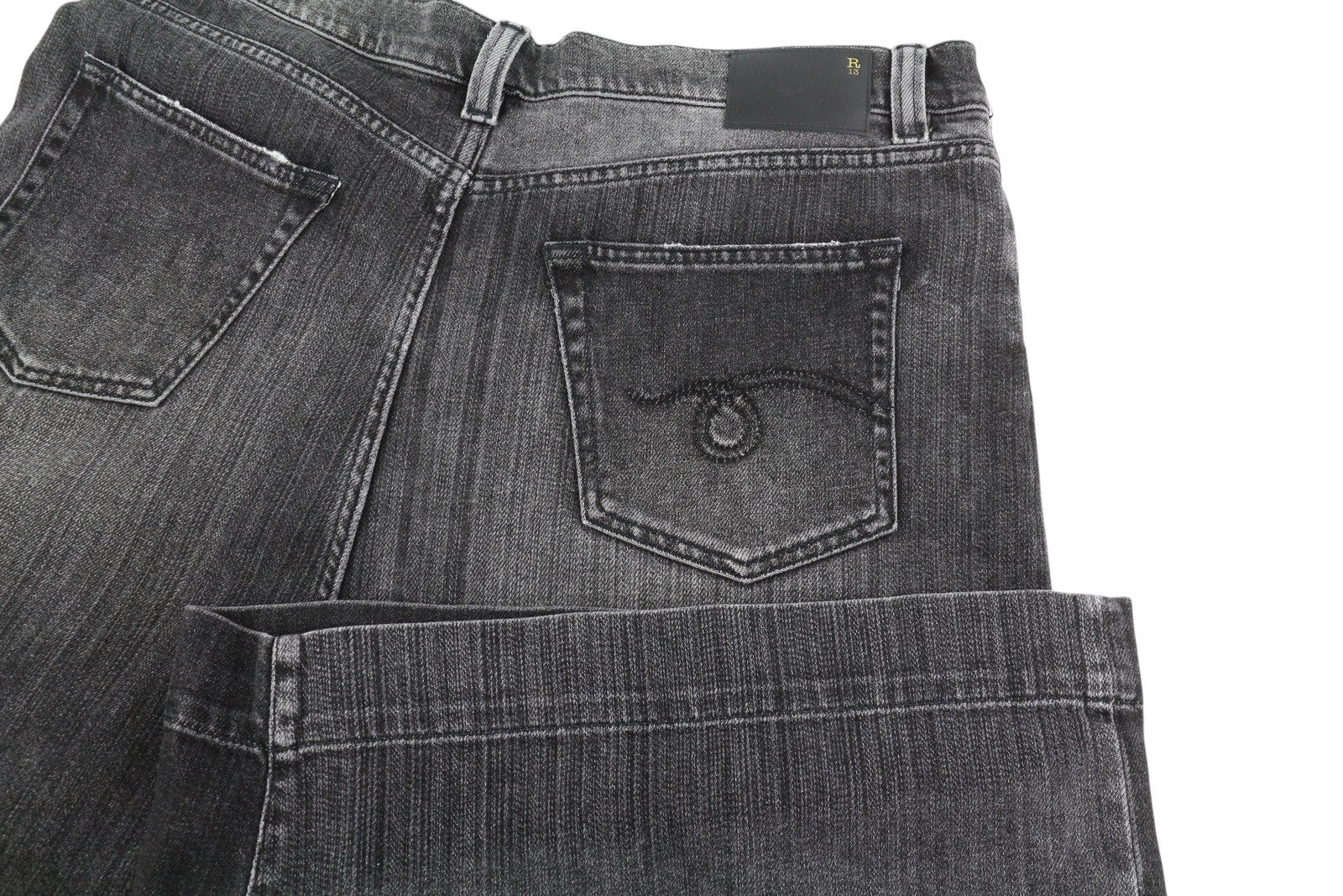 R13 Jesse Women Jeans 38 Vintage Grey Drop Crotch Baggy Dark Denim