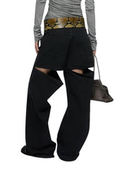 THE ATTICO Women Jeans 29 Black Wide Baggy Cut Out Design FW25 RRP590