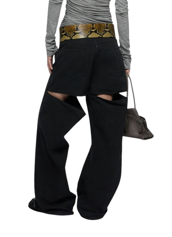 THE ATTICO Women Jeans 29 Black Wide Baggy Cut Out Design FW25 RRP590