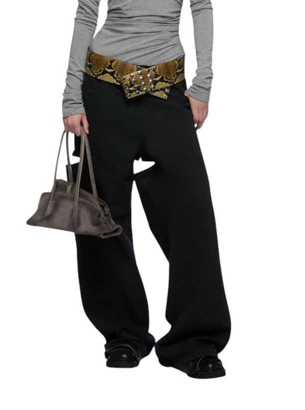 THE ATTICO Women Jeans 29 Black Wide Baggy Cut Out Design FW25 RRP590