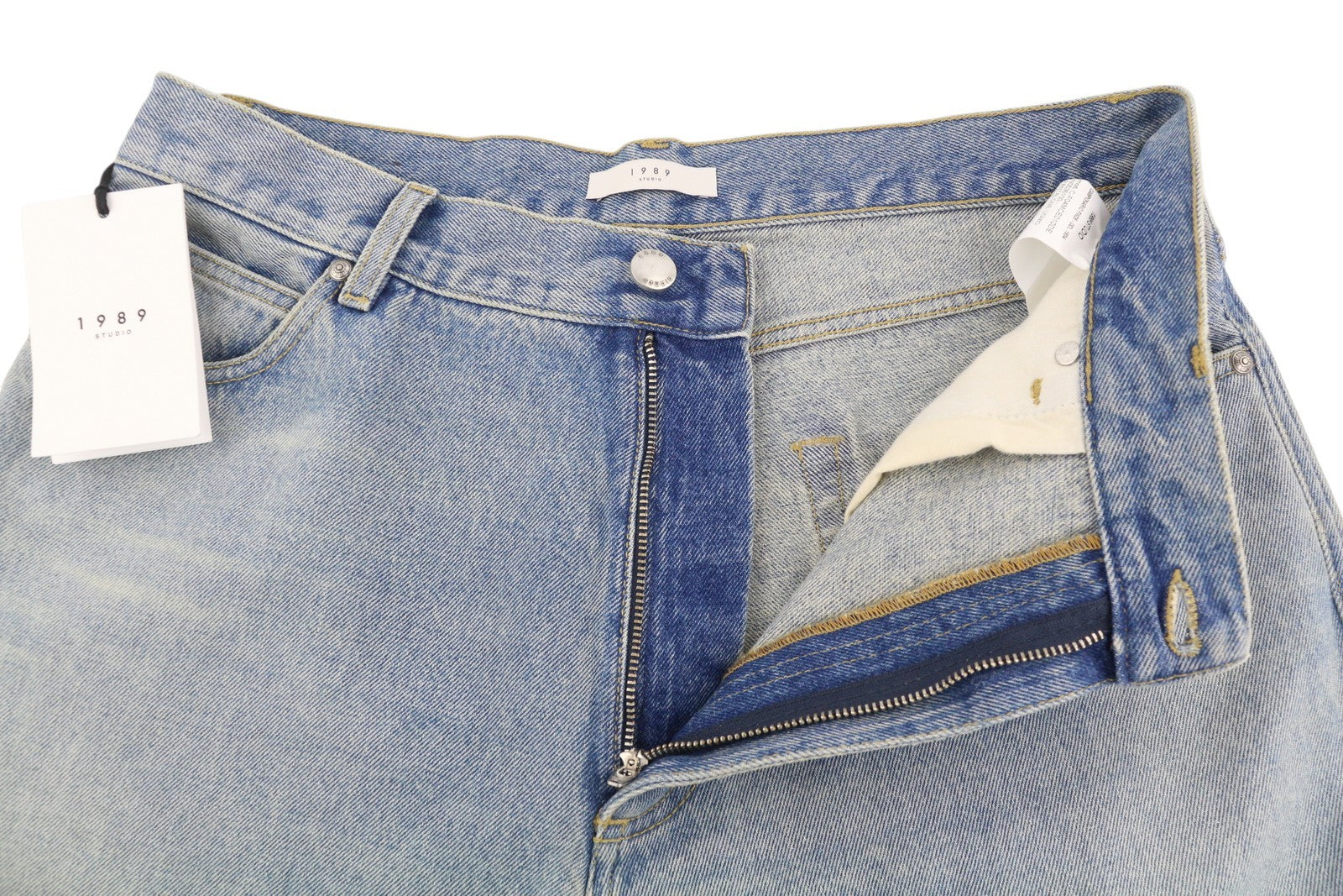 1989 STUDIO Men Jeans W32 Blue Whiskered Tapered Knee Patch FW25