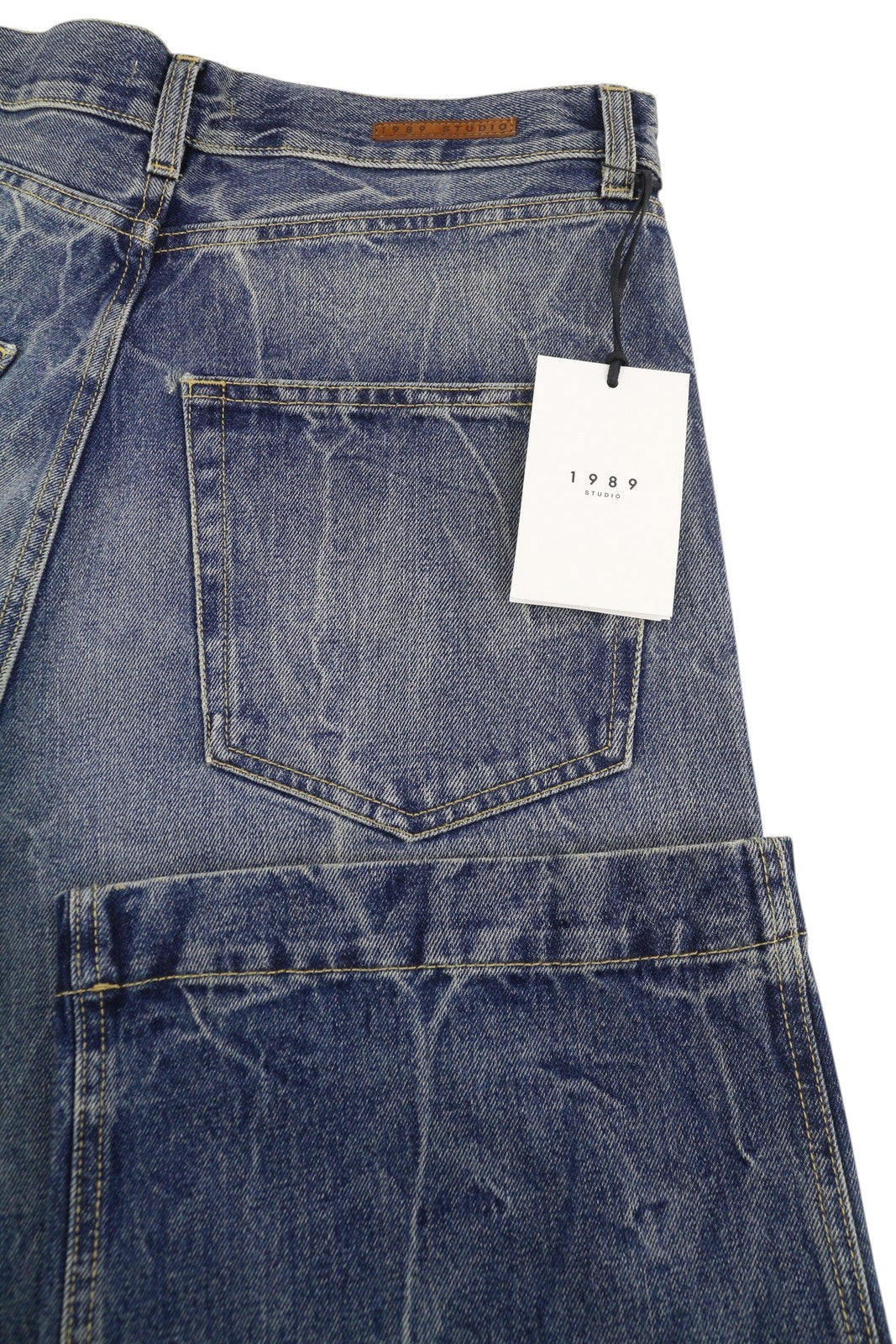 1989 STUDIO Men Jeans W32 Blue Pleated Knees Wide Leg Zip Denim