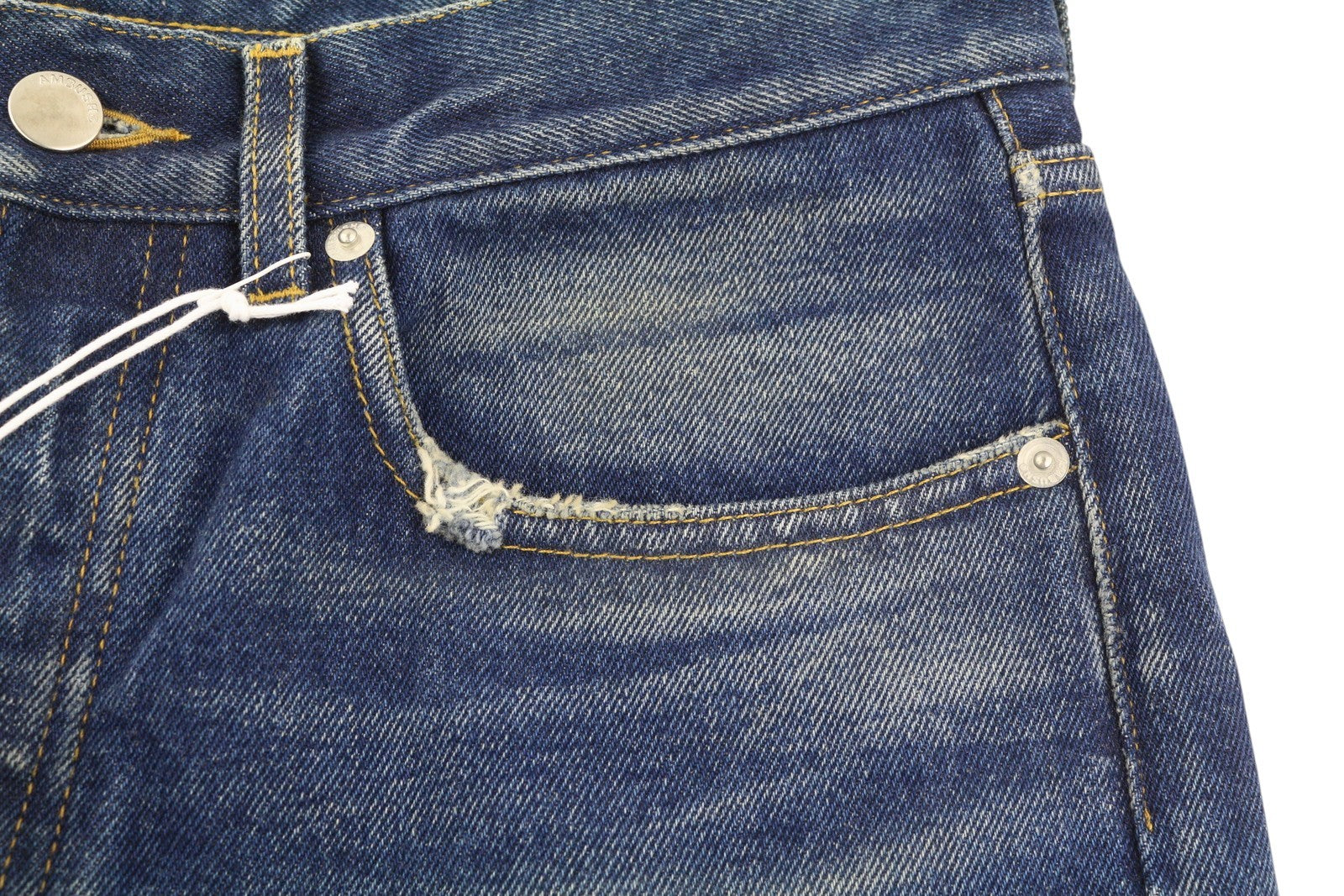 AMBUSH Men Jeans W30 Blue Washed Whiskers Slim Button Fly Denim