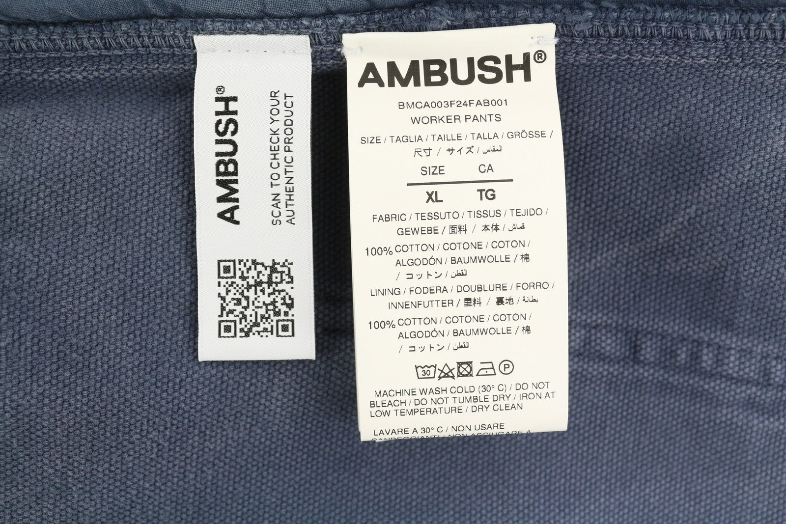 AMBUSH Worker Men Trousers XL Navy Relaxed Patch Pocket Zip RRP415