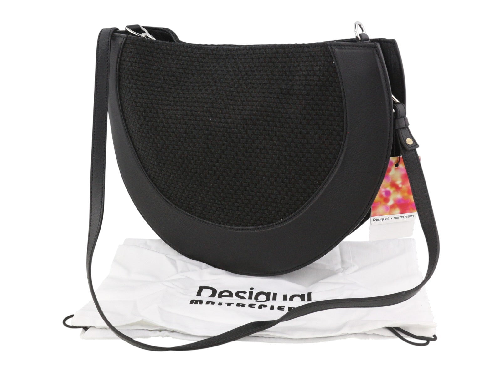 DESIGUAL Bols Sun Women Bag OS Black Leather Linen Blend Half Moon Type
