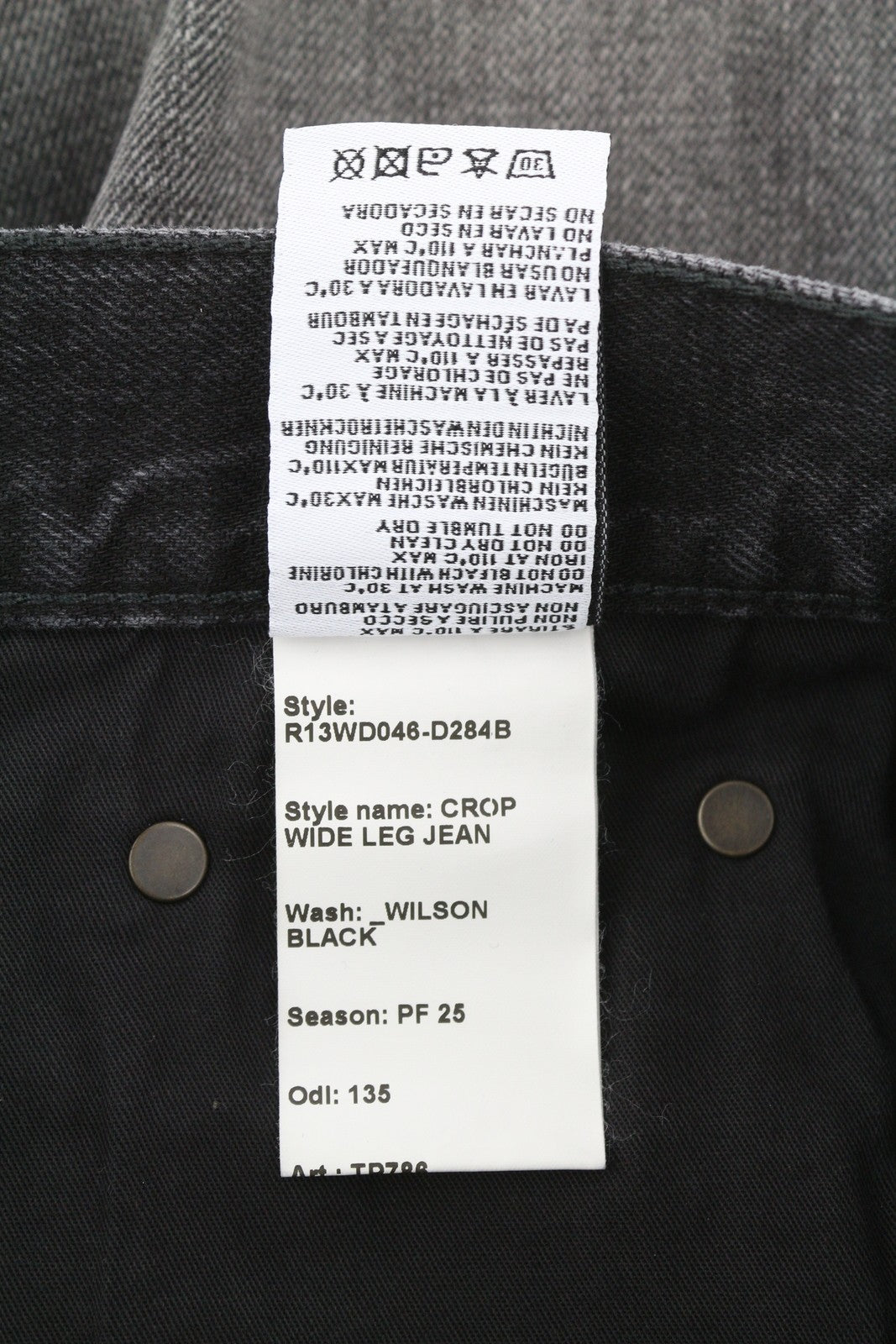 R13 Crop Wide Leg Women Jeans 25 Wilson Black Faded PF25 RRP695