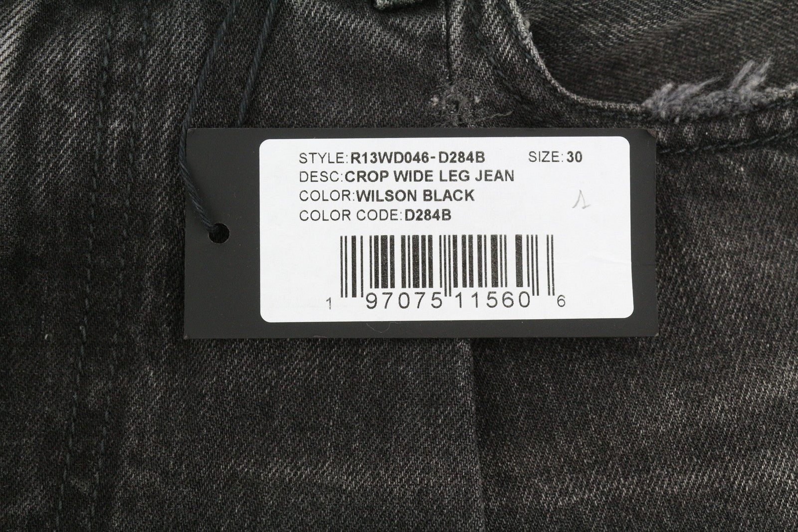 R13 Crop Wide Leg Women Jeans 30 Wilson Black Faded PS25 RRP695