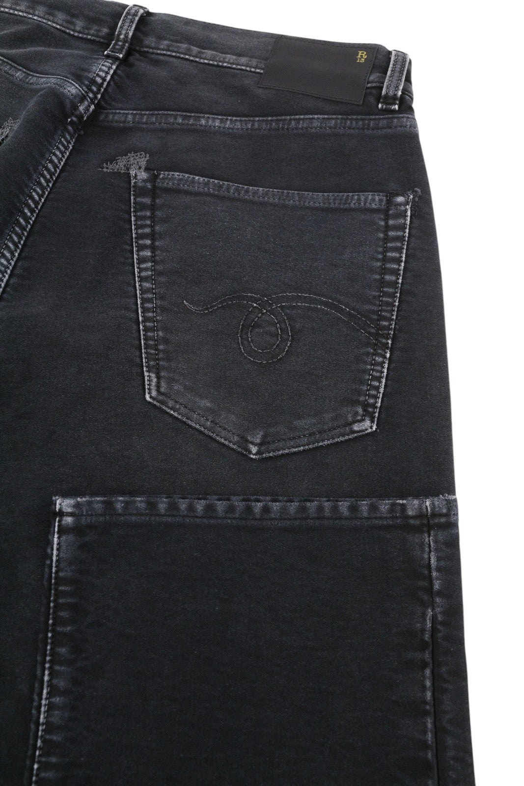 R13 X-BF Women Jeans 27 Black Moleskin Cropped Zip Fly FW25