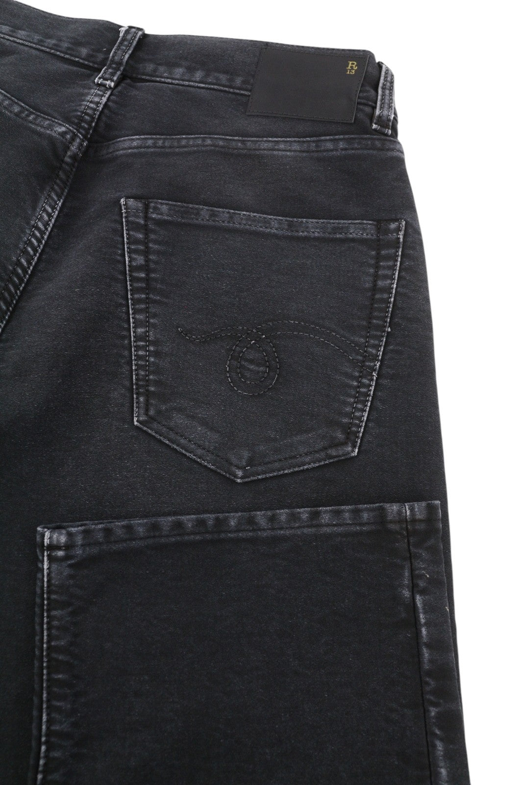 R13 X-BF Women Jeans 25 Black Moleskin Cropped Zip Fly FW25