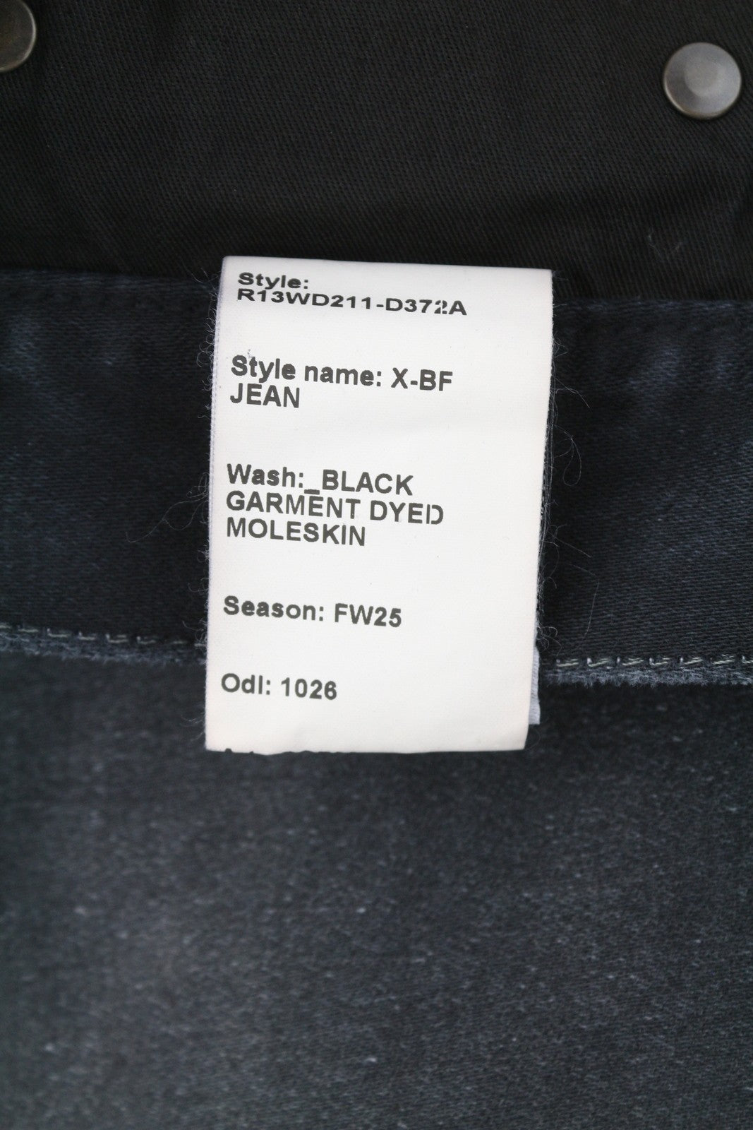 R13 X-BF Women Jeans 23 Black Moleskin Cropped Zip FW25
