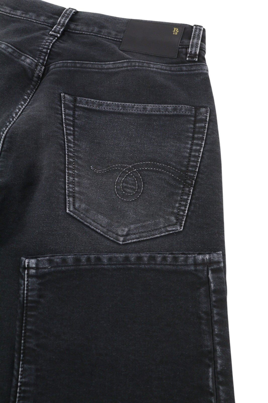 R13 X-BF Women Jeans 23 Black Moleskin Cropped Zip FW25