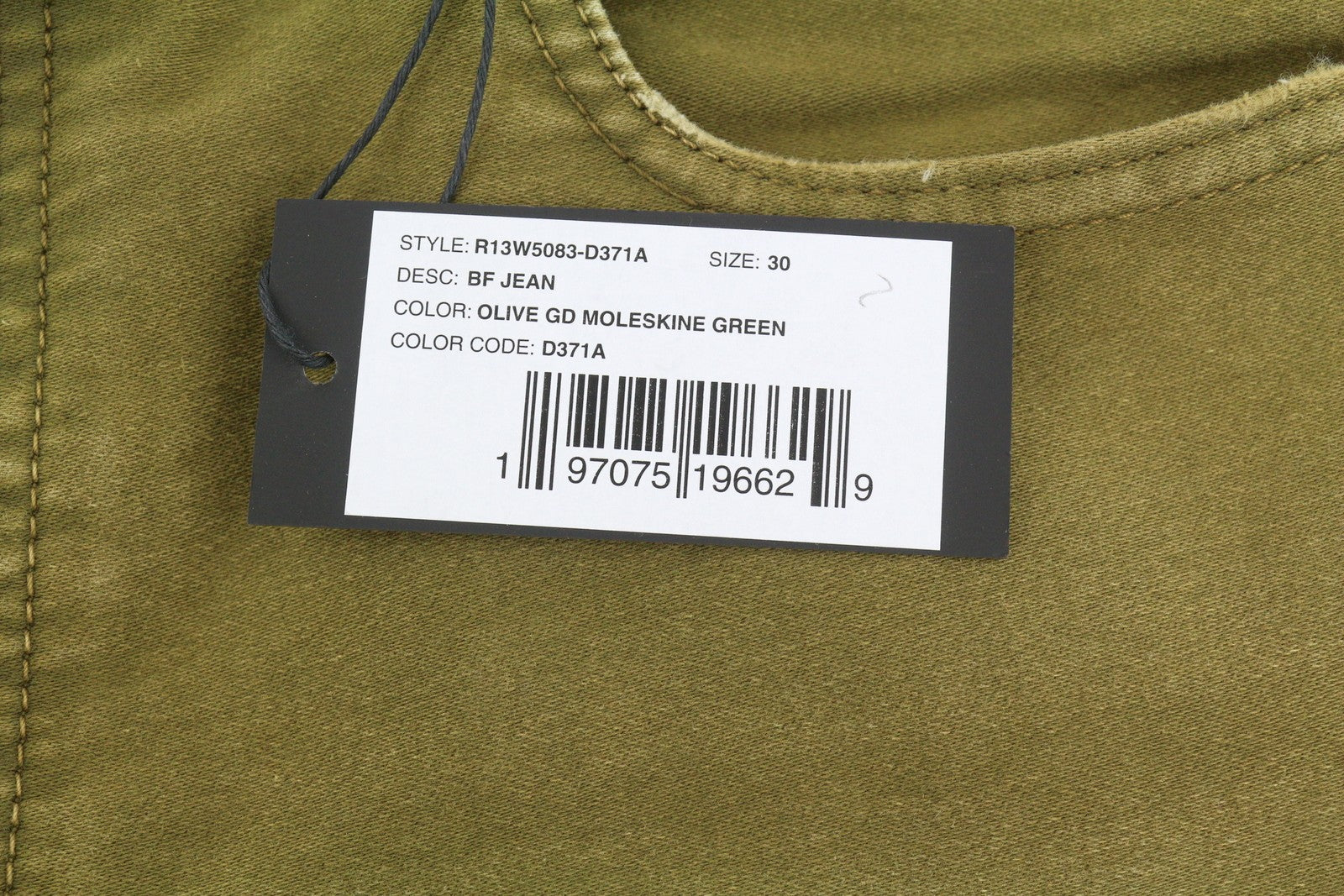 R13 Boyfriend Women Jeans 30 Olive Moleskin Cropped FW25