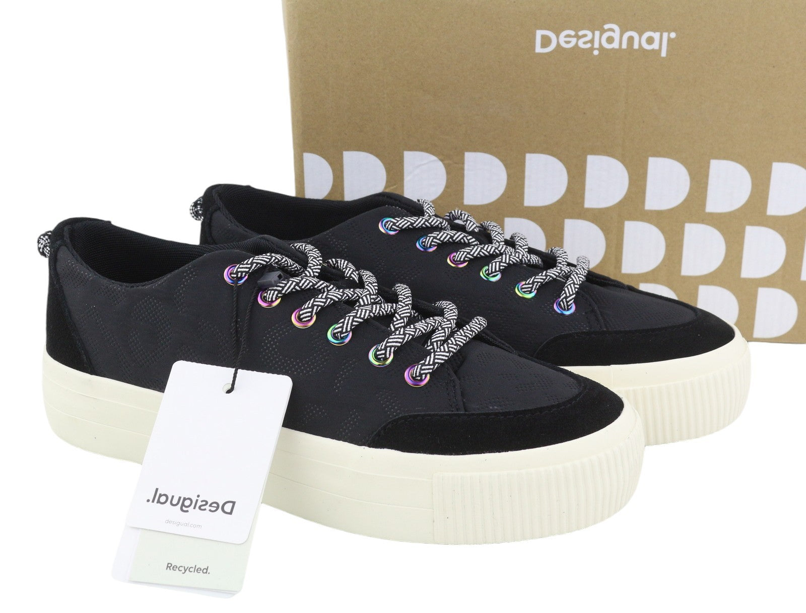 DESIGUAL Street Padded Women Sneakers EU40 Black Leather Laced Low Top Platform