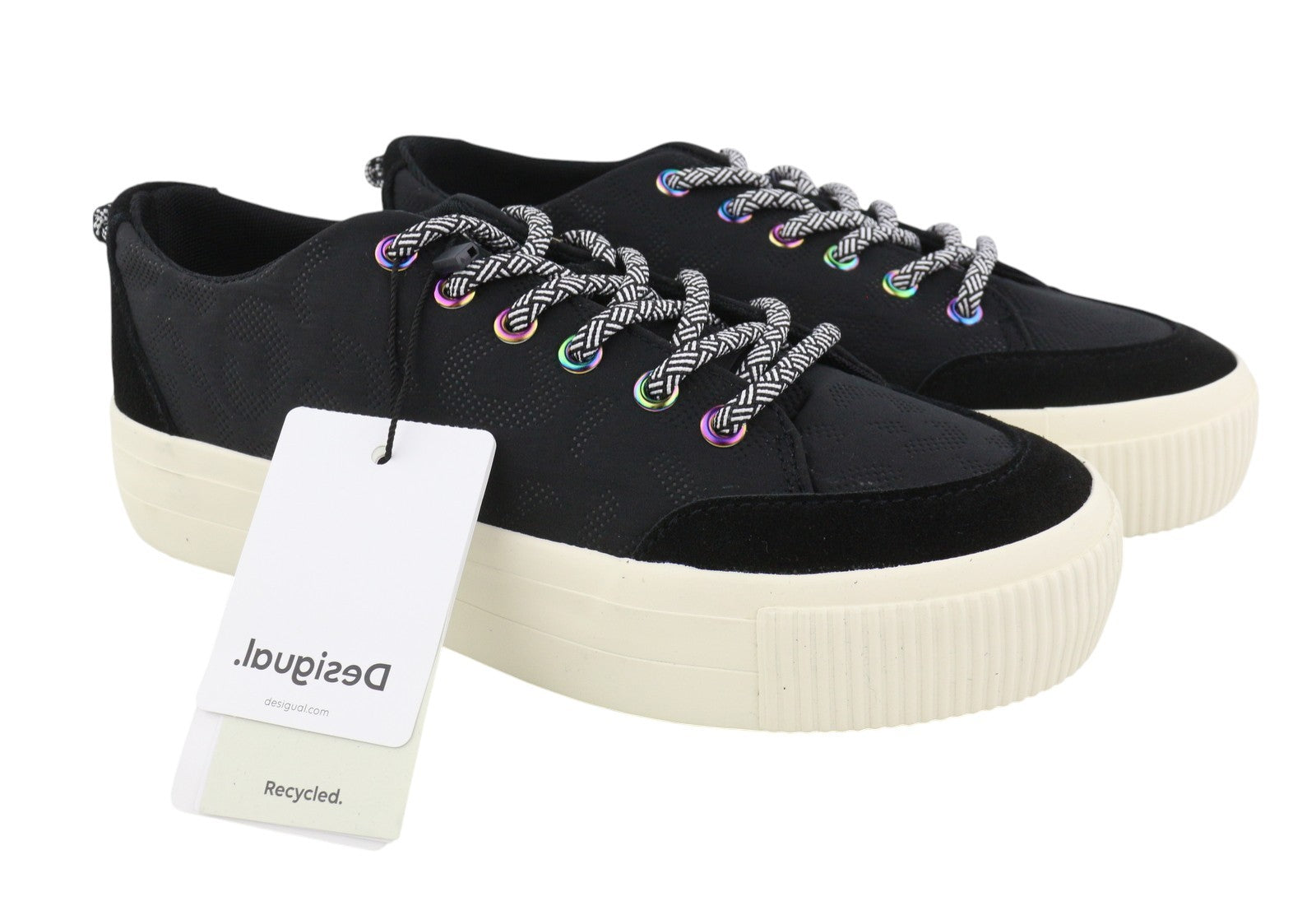 DESIGUAL Street Padded Women Sneakers EU40 Black Leather Laced Low Top Platform
