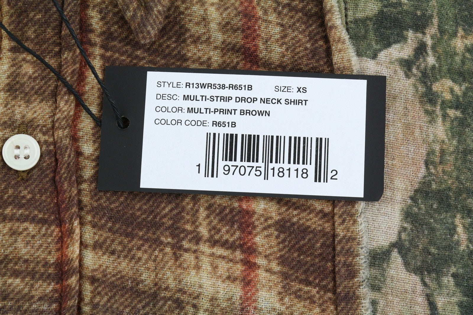 R13 Multi-Stripe Drop Neck Women Shirt XS Plaid FW25 RRP945