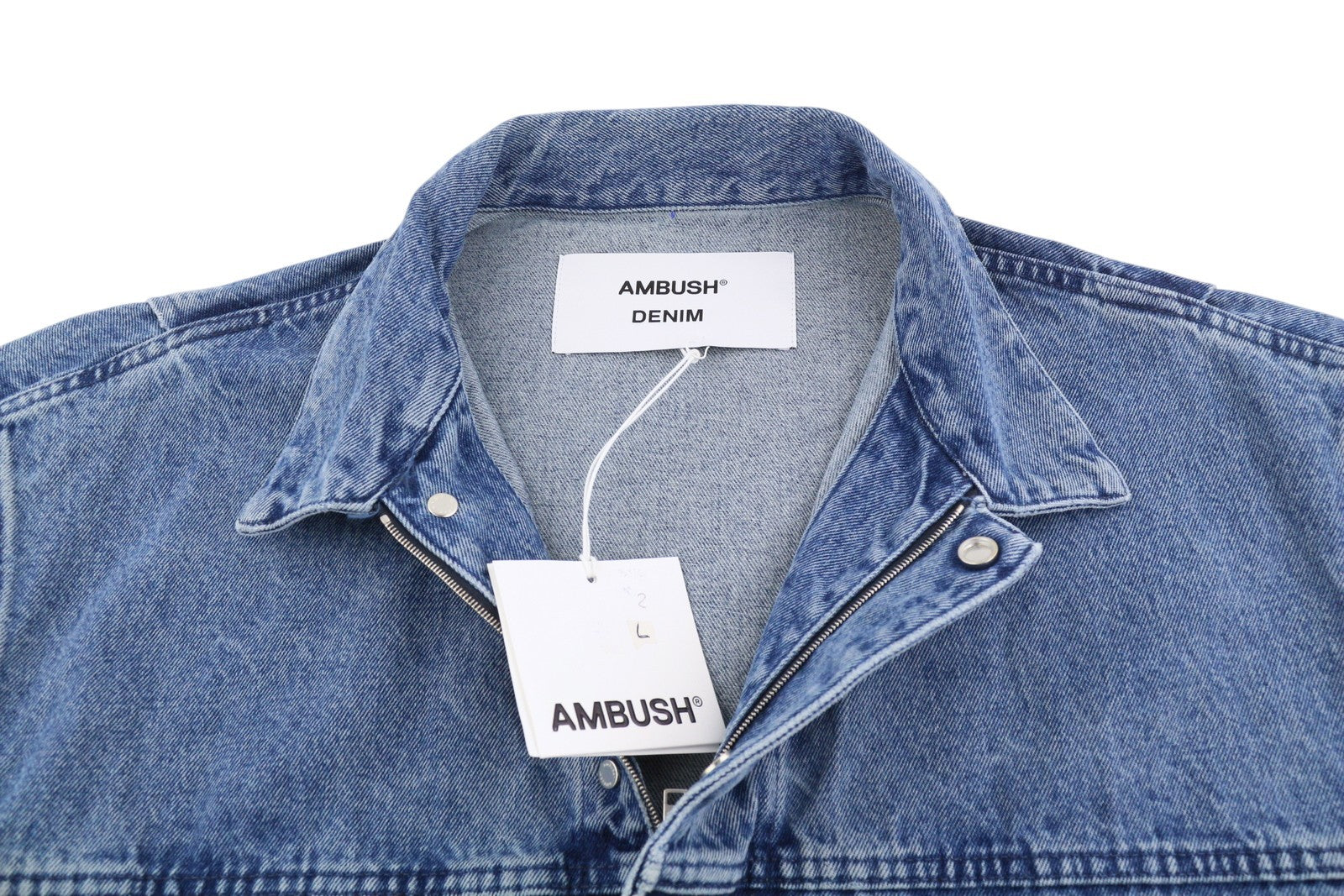 AMBUSH Men Oversized Jeans Denim Jacket L Blue Patch Pockets Zip