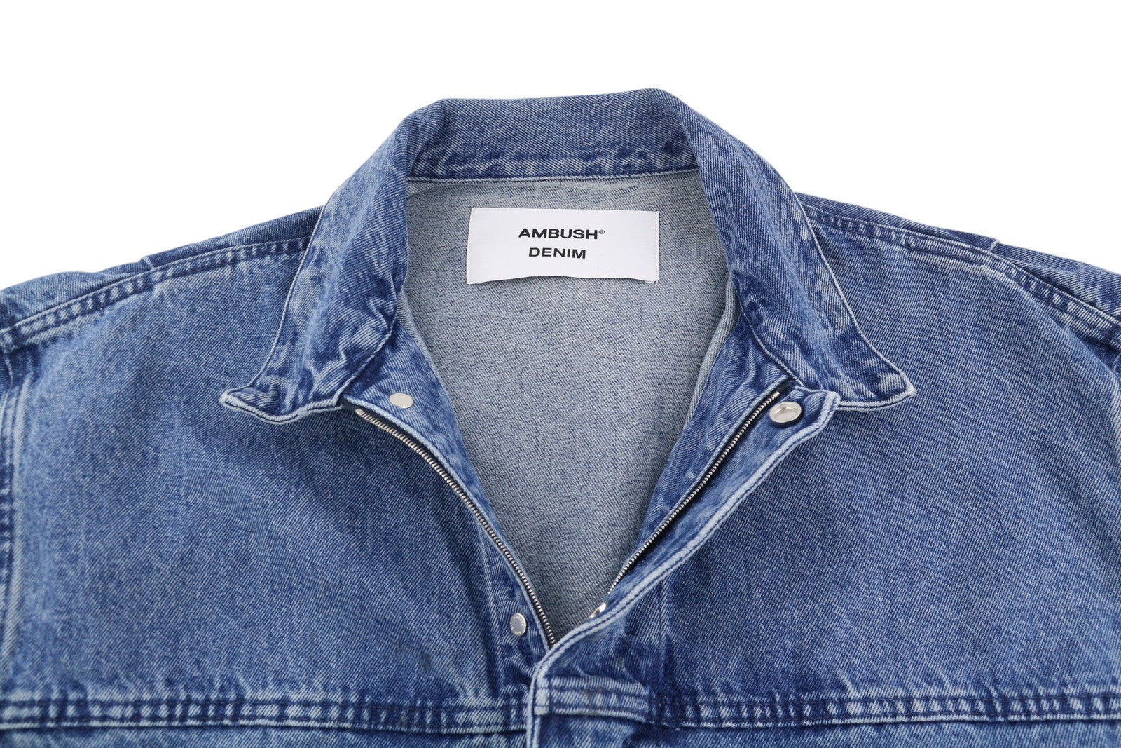 AMBUSH Men Oversized Denim Jeans Jacket L Blue Patch Pockets Zipper