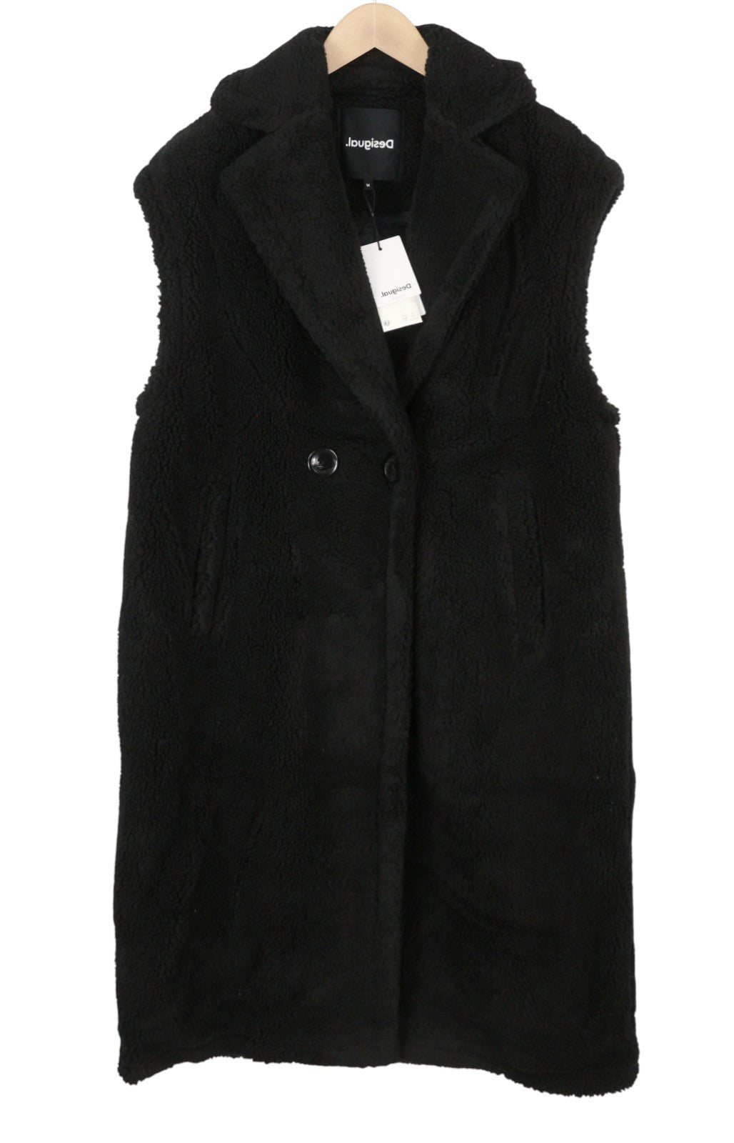DESIGUAL Abrig Cameron Women Waistcoat M Black Wool Blend Fluffy Double Breasted