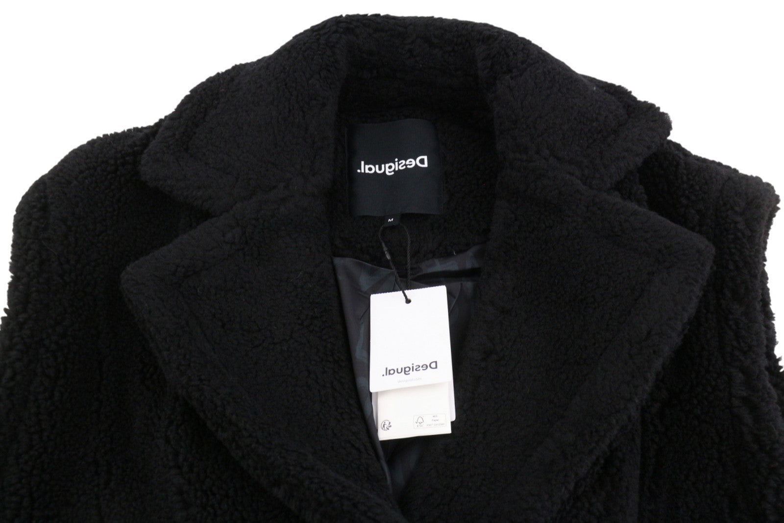 DESIGUAL Abrig Cameron Women Waistcoat M Black Wool Blend Fluffy Double Breasted