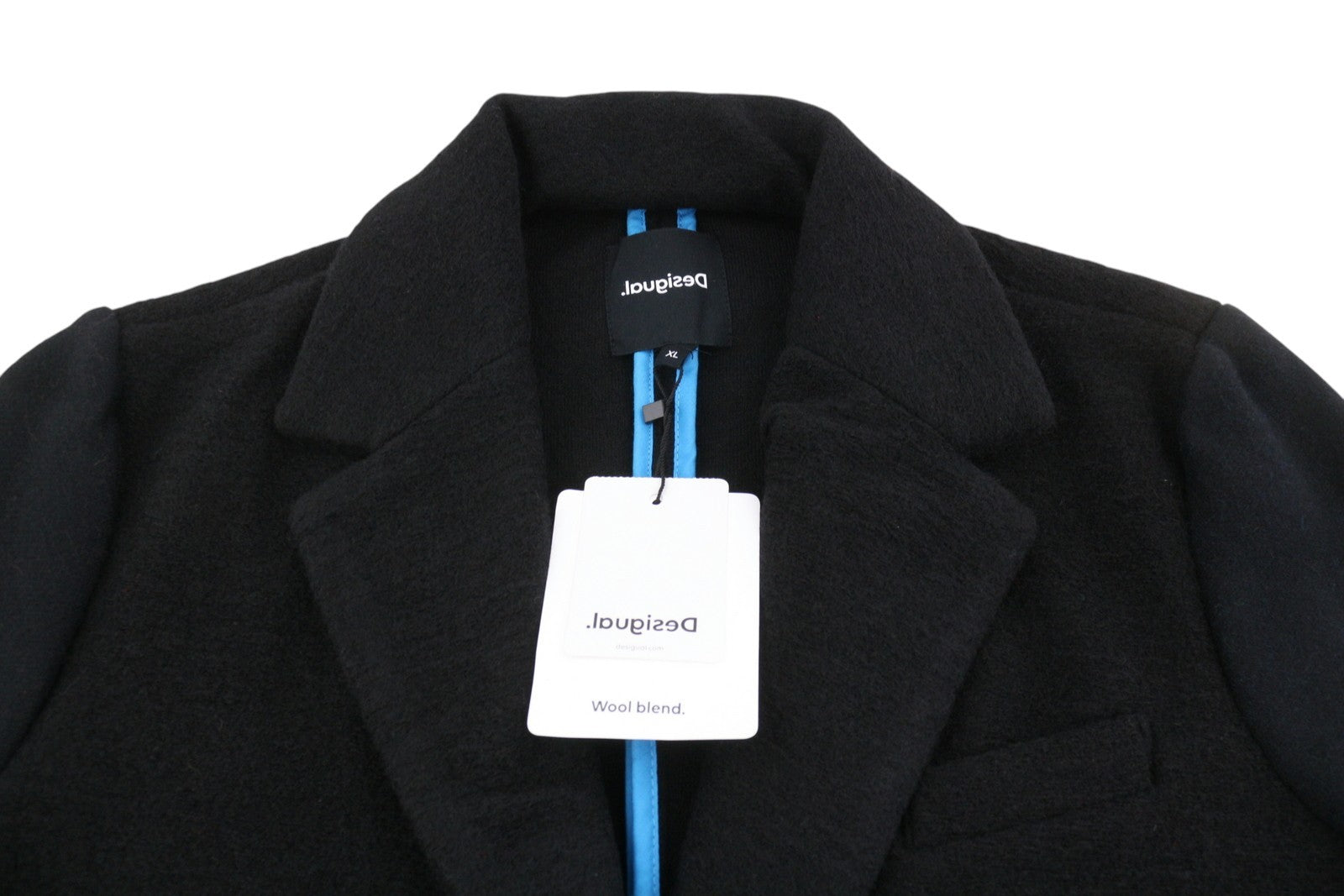 DESIGUAL Abric Estonia Women Coat XL Black Wool Blend Notch Lapel Mid-Length