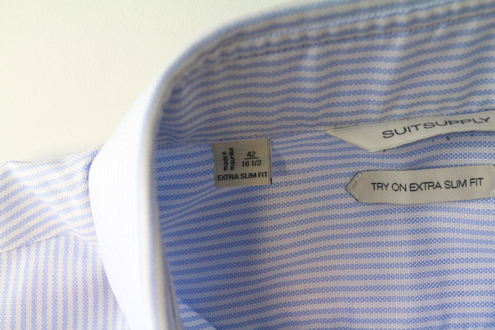 SUITSUPPLY Try On Extra Slim Men Shirt 42 Blue Pinstripe