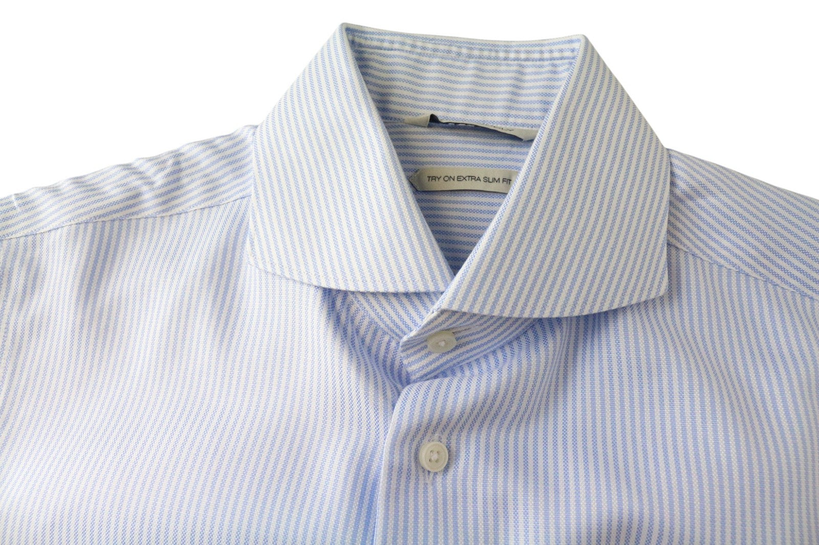 SUITSUPPLY Try On Extra Slim Men Shirt 38 Blue Pinstripe