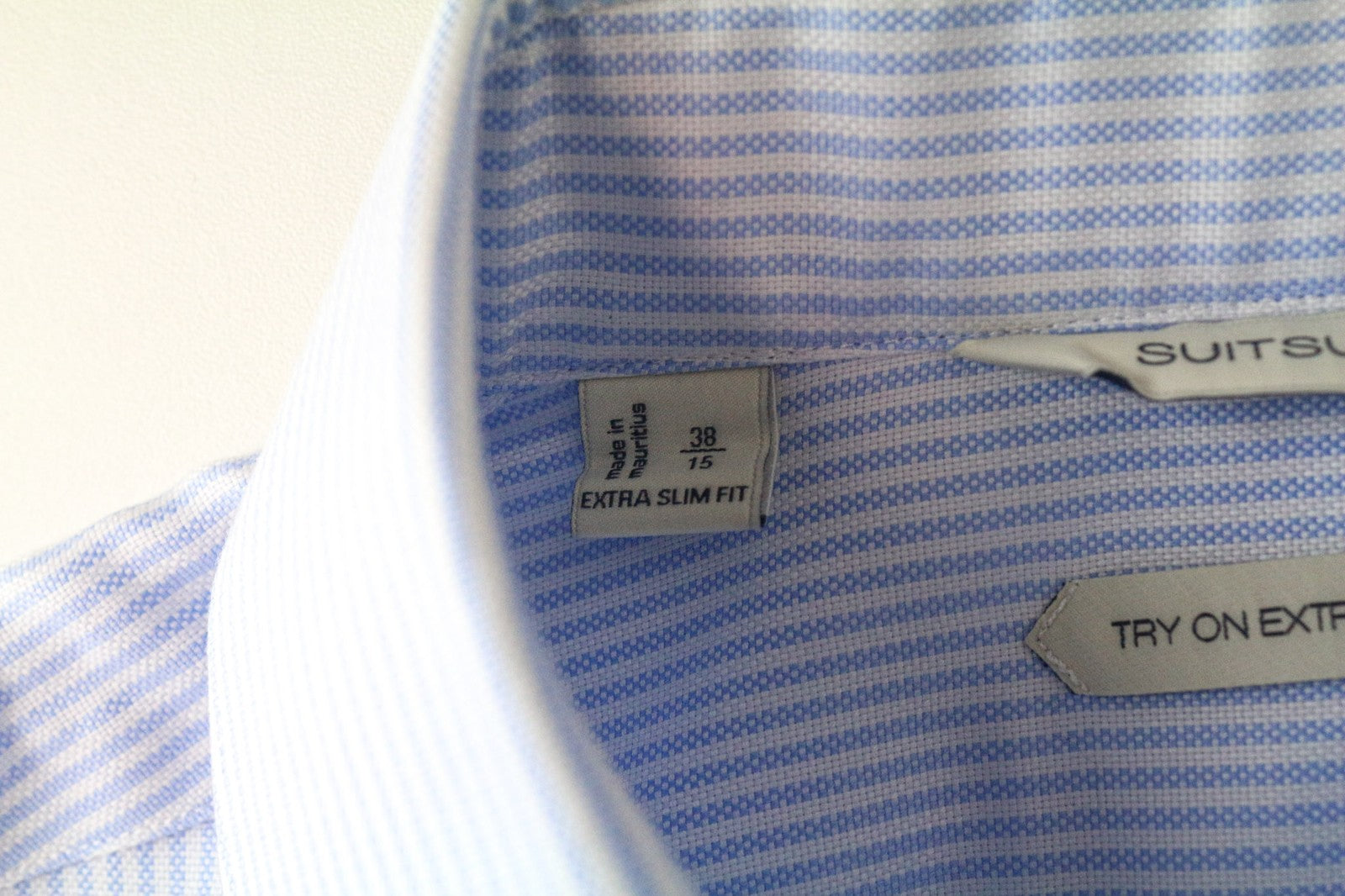 SUITSUPPLY Try On Extra Slim Men Shirt 38 Blue Pinstripe