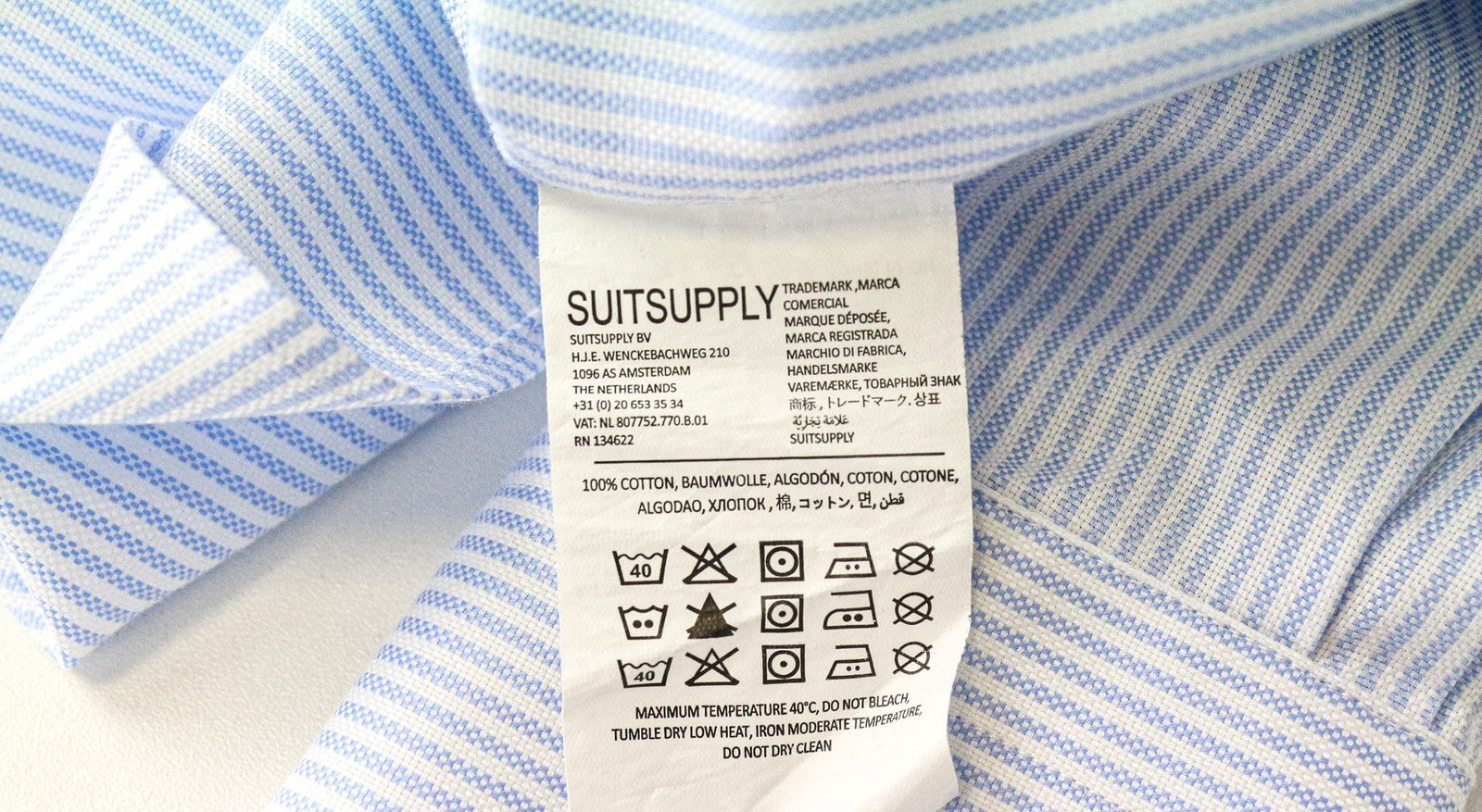 SUITSUPPLY Try On Extra Slim Men Shirt 38 Blue Pinstripe