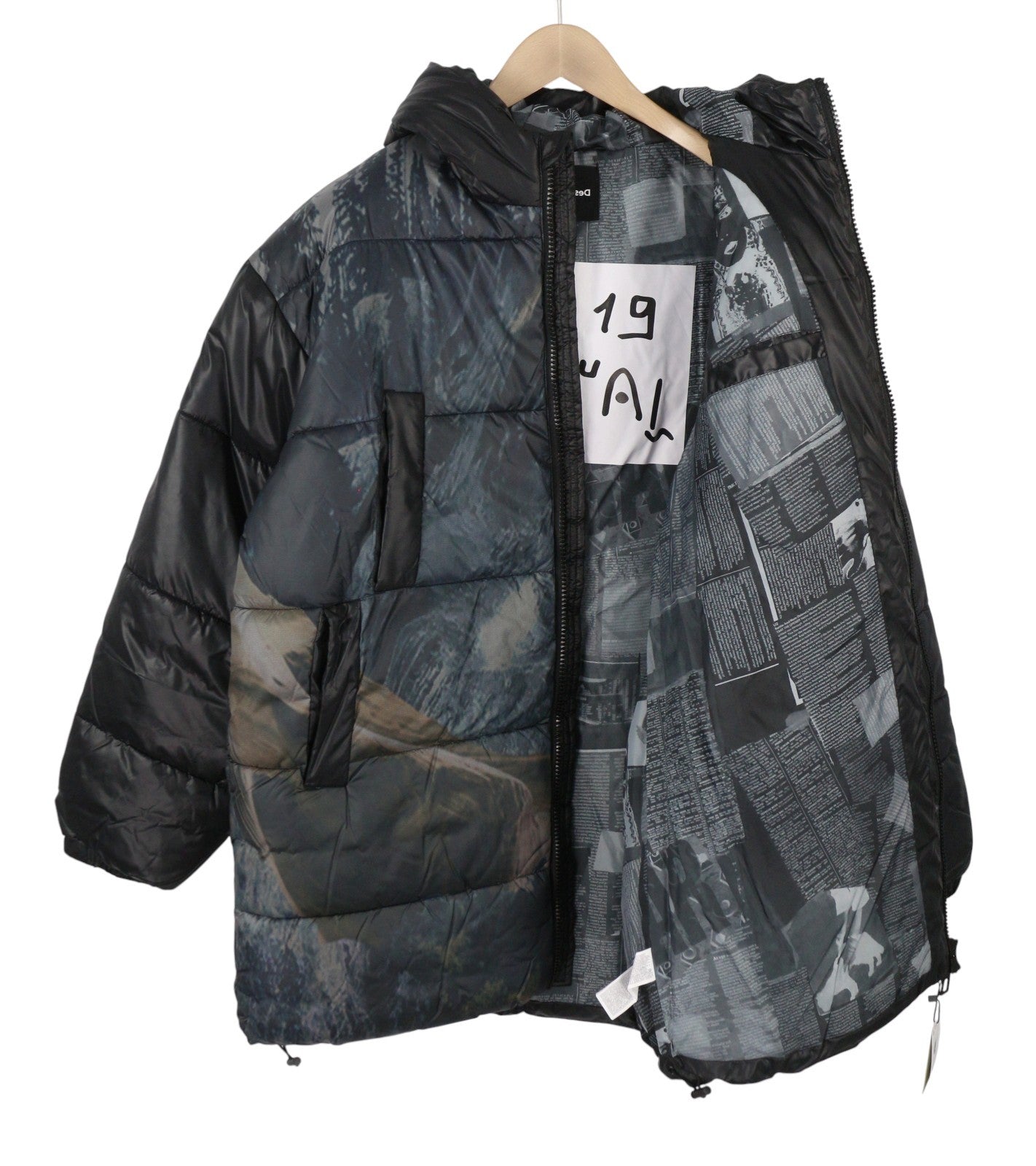 DESIGUAL Chaq Bowie Men Jacket M Black Oversized Quilted Padded Hooded Unisex