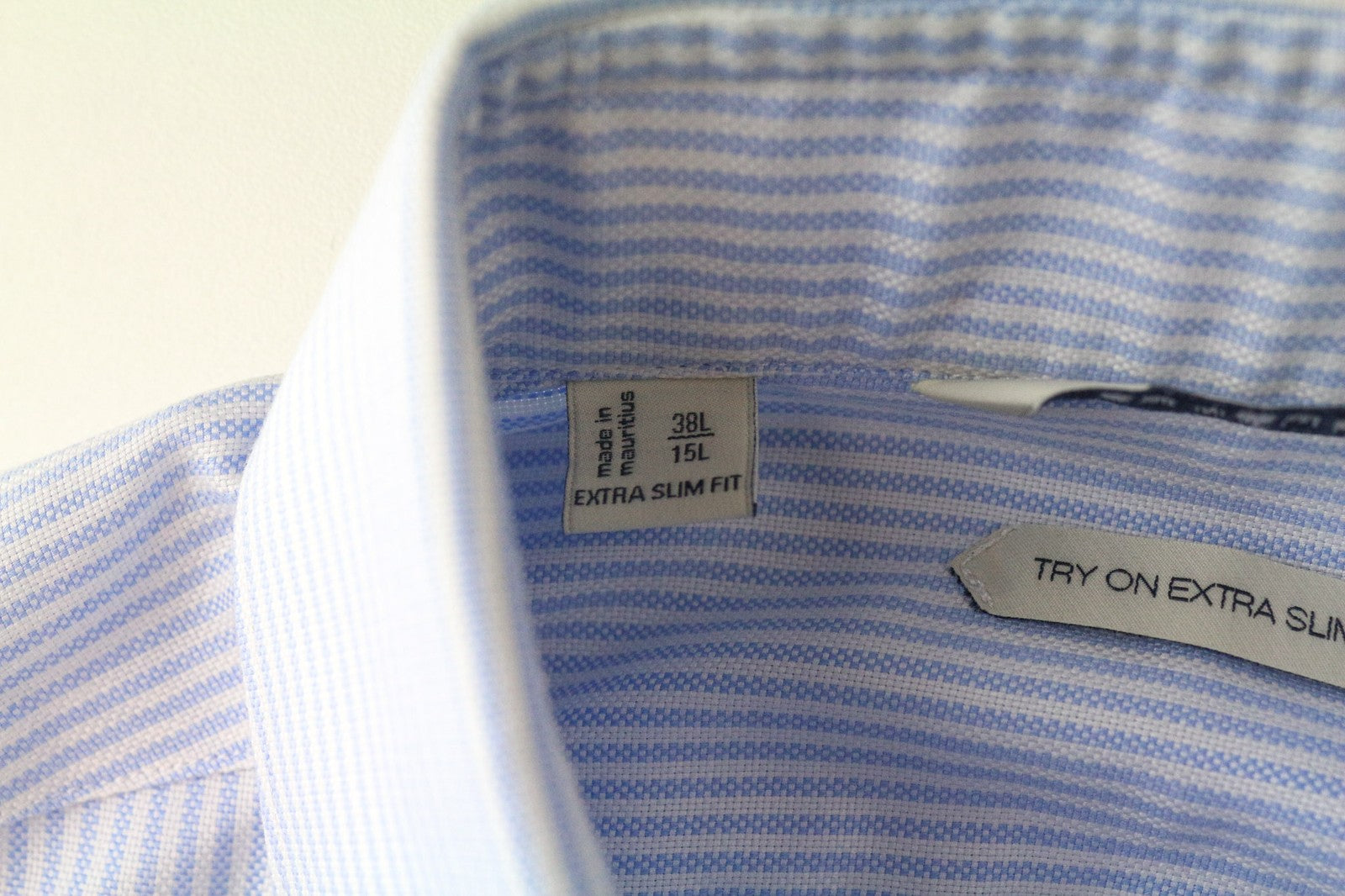 SUITSUPPLY Try On Extra Slim Men Shirt 38L Blue Pinstripe