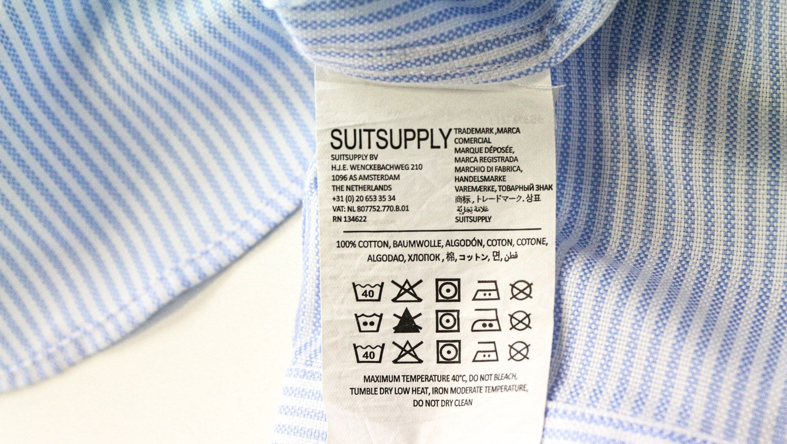 SUITSUPPLY Try On Extra Slim Men Shirt 38L Blue Pinstripe
